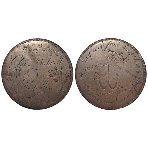 900 - Engraved Coin: Georgian Halfpenny smoothed and engraved as a love token: Charles Bidwell & Eliz. Col... 