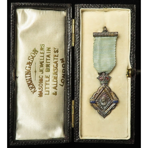 936 - Masonic Miniature Jewel, enamelled unmarked silver for Queen Victoria's Diamond Jubilee 1897, EF wit... 