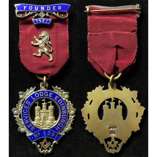 937 - Masonic, - Services Lodge, Edinburgh No. 1291,  1922 silver & enamel Founder's medal hallmarked GP E... 