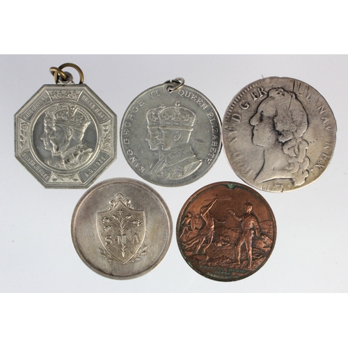 940 - Medallions and coin jewellery (5) 18th-20thC, noted a Central Mines Rifle Association 1902 bronze me... 