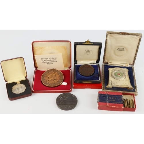 944 - Mixed lot of four medallions (includes Lusitania medal) two motor- cycle plaques, 1951 Festival of B... 