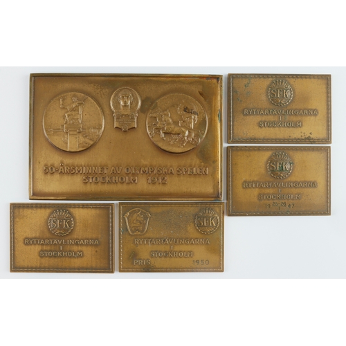 955 - Olympic related Swedish 1912 bronze plaque inscribed on the back 