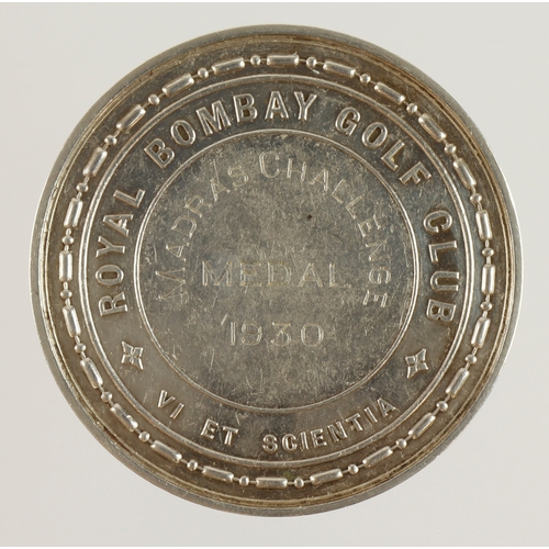 965 - Royal Bombay Golf Club, Madras Challenge  medal 1930 (unmarked silver) won by M. Fox , measures 48mm... 