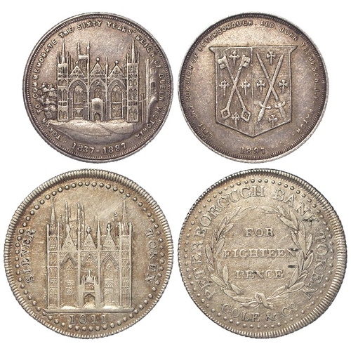 971 - Token & Medalet, 19thC Northamptonshire (Cambs) silver (2): Peterborough, Cole & Co. Eighteenpence (... 