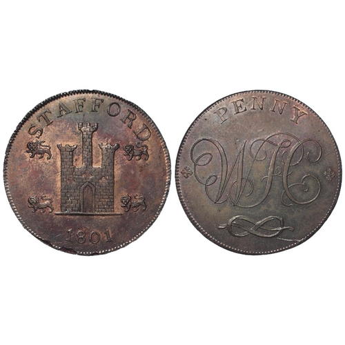 973 - Token, 18th/19thC: Stafford Penny 1801, D&H Staffordshire #4, scarce, EF trace lustre, a surface fla... 