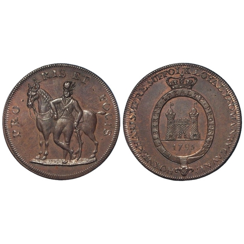 985 - Token, 18thC: Hoxne & Hartsmere Suffolk Loyal Yeomanry Cavalry Penny 1795 (piedfort halfpenny) plain... 