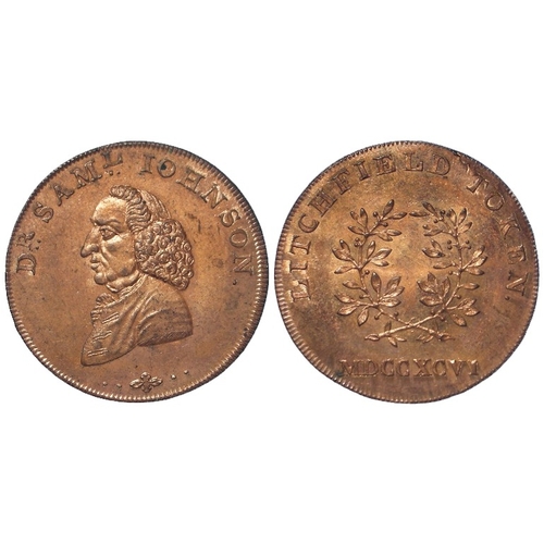 986 - Token, 18thC: Lichfield, Dr, Samuel Johnson Halfpenny 1796, D&H Staffordshire #18, lustrous GEF