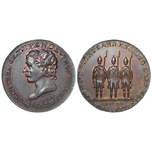 991 - Token, 18thC: T. Spence / Spensonian Halfpenny 1795, bust to l., '7 months imprisoned' / three armed... 