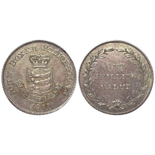 996 - Token, 19thC Kent silver: Folkestone, John Boxer Shilling 1811; #1, rare, lightly toned EF.