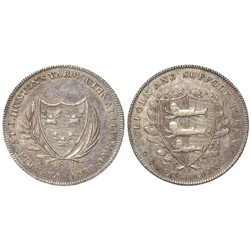 998 - Token, 19thC Norfolk silver: Great Yarmouth, J. Hunton & J. Blyth Shilling 1811, #15, nEF.