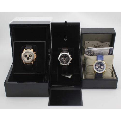 291 - Three gents designer quartz wristwatches, comprising a Bulova, Givenchy and Krug-Baumen. All complet... 