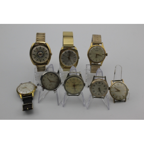 297 - Assortment of eight stainless steel / gold plated gents manual wind wristwatches, various makers. AF