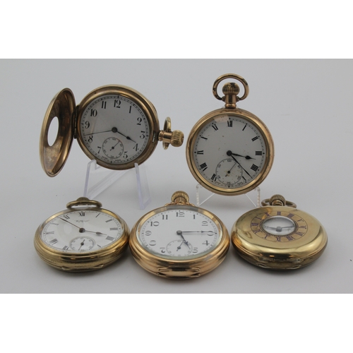 304 - Assortment of five gents gold plated pocket watches, various makers. AF