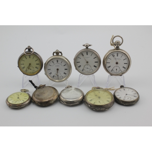 305 - Assortment of nine gents silver cased pocket watches, various makers. AF