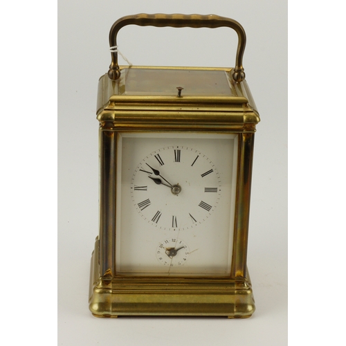 315 - Brass five glass repeating carriage clock (with alarm function), in need of restoration, height 14cm... 