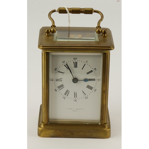 316 - Brass five glass carriage clock, Roman numerals to dial, dial marked 'Jenner & Knewstub, London', he... 