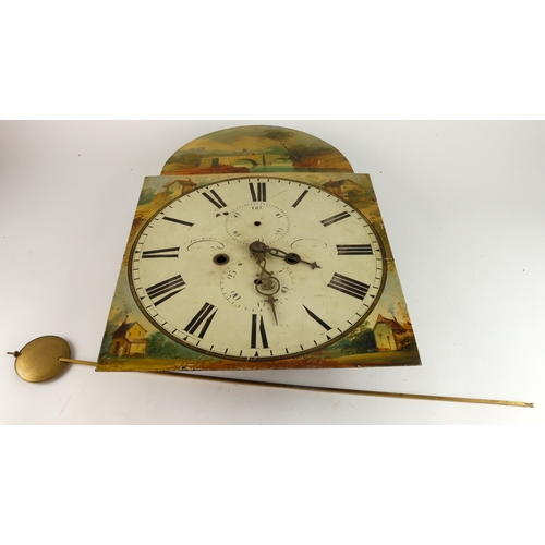 319 - Clock face with hand painted surround, Roman numerals to dial, makers name rubbed, 33cm x 47.5cm app... 