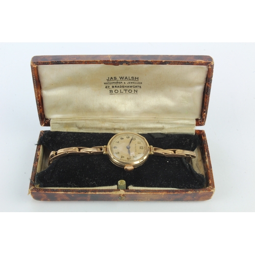 49 - Ladies 9ct cased Rolex manual wind wristwatch, Glasgow import marks 1938. The creamed dial with Arab... 