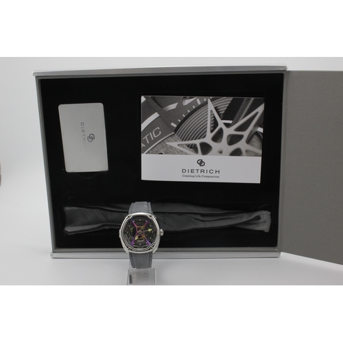 107 - Dietrich OT-3 stainless steel cased gents automatic wristwatch. The skeletonised silvered dial with ... 