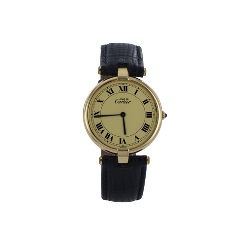 113 - Cartier, Must de Cartier Paris Vendome 18ct cased quartz wristwatch, circa 1981. The gilt dial with ... 