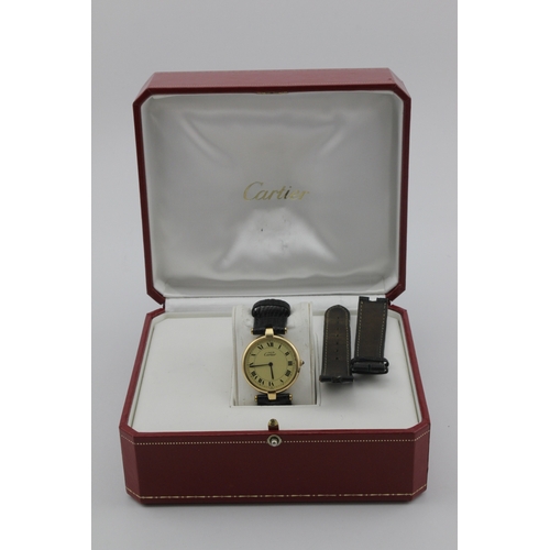 113 - Cartier, Must de Cartier Paris Vendome 18ct cased quartz wristwatch, circa 1981. The gilt dial with ... 