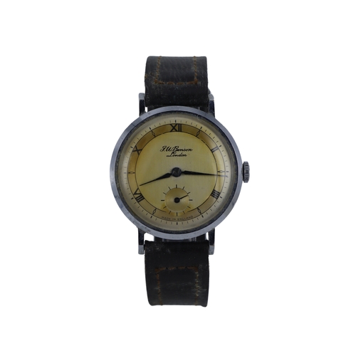 115 - Gents stainless steel cased J.W.Benson manual wind wristwatch, purchased 1956. The silvered dial wit... 