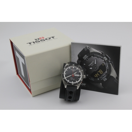 126 - Tissot PRS 516 stainless steel gents automatic wristwatch, purchased 2016. The black dial with baton... 