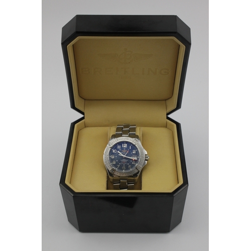 140 - Breitling Colt GMT stainless steel gents automatic wristwatch, ref. A32350. The blued guilloché dial... 