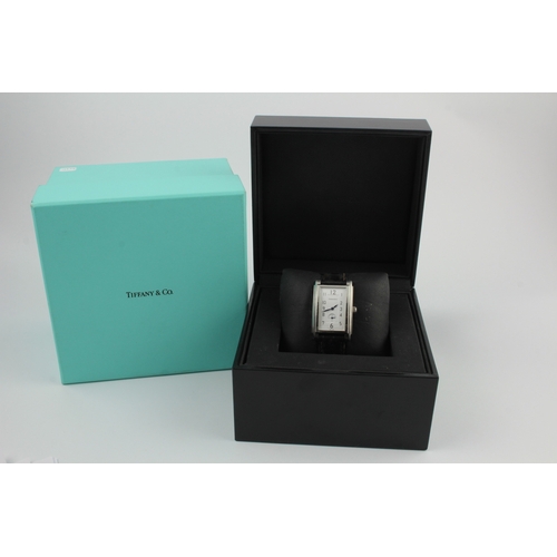 175 - Tiffany & Co Grand Resonator stainless steel ladies quartz wristwatch. The white stepped dial with A... 