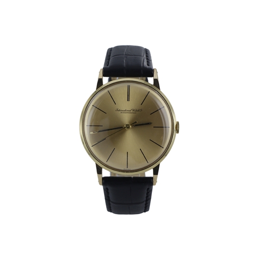 198 - IWC 9ct yellow gold gents manual wind wristwatch, circa 1960s. The gilt dial with long signature and... 