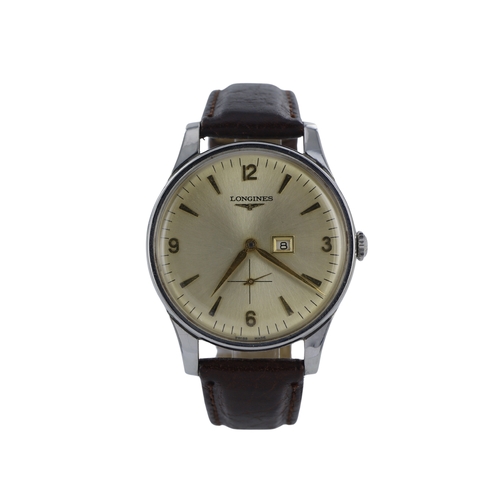 199 - Longines stainless steel gents manual wind wristwatch, ref. 6796 2, circa 1957. The champagne dial w... 