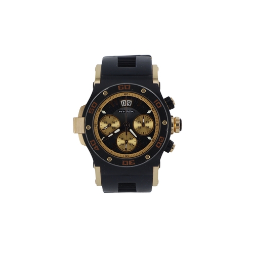 209 - Hysek Abyss Explorer gold and steel gents automatic chronograph wristwatch, purchased 2008. The blac... 