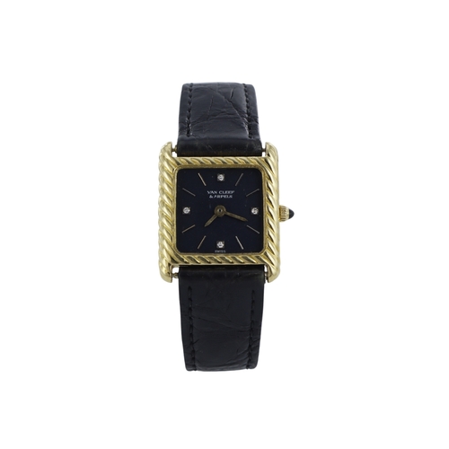 216 - Van Cleef & Arpels tank 18ct cased ladies quartz wristwatch, case ref. 4316. The black dial with dia... 