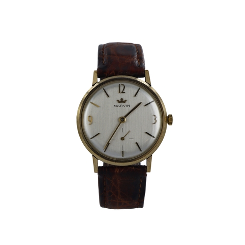 227 - Gents 9ct cased Marvin manual wind wristwatch, circa 1960s. The silvered dial with gilt Arabic numer... 