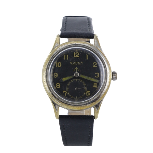 249 - Buren British Military issue 'Dirty Dozen' wristwatch. The black dial with white Arabic numerals, br... 