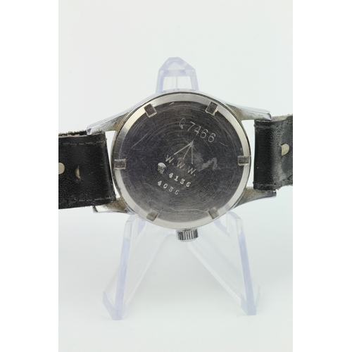 250 - Lemania British Military issue 'Dirty Dozen' wristwatch. The black dial with white Arabic numerals, ... 