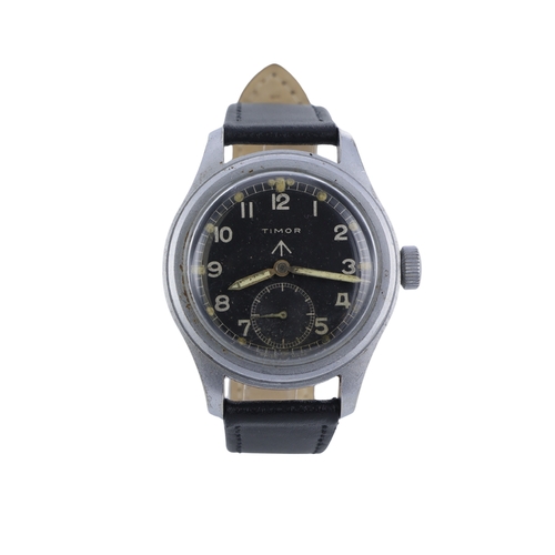 253 - Timor British Military issue 'Dirty Dozen' wristwatch. The black dial with white Arabic numerals, br... 