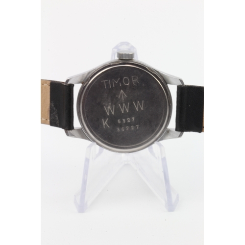 253 - Timor British Military issue 'Dirty Dozen' wristwatch. The black dial with white Arabic numerals, br... 