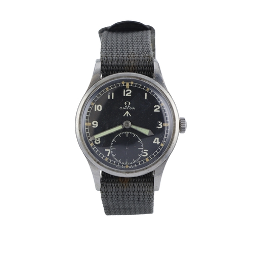 261 - Omega British Military issue 'Dirty Dozen' wristwatch. The black dial with white Arabic numerals, br... 