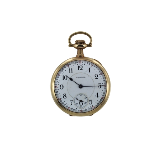 267 - Gents gold plated open face stem-wind pocket watch by Waltham, circa 1911. The white enamel dial wit... 