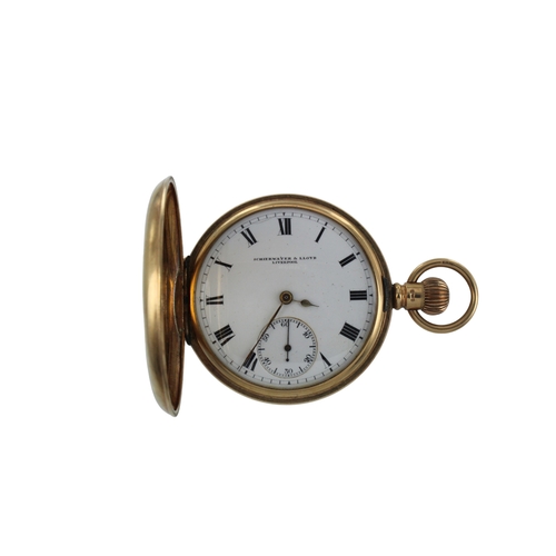 270 - Gents 9ct cased half hunter stem-wind pocket watch by Schierwater & Lloyd, circa 1909. The white ena... 