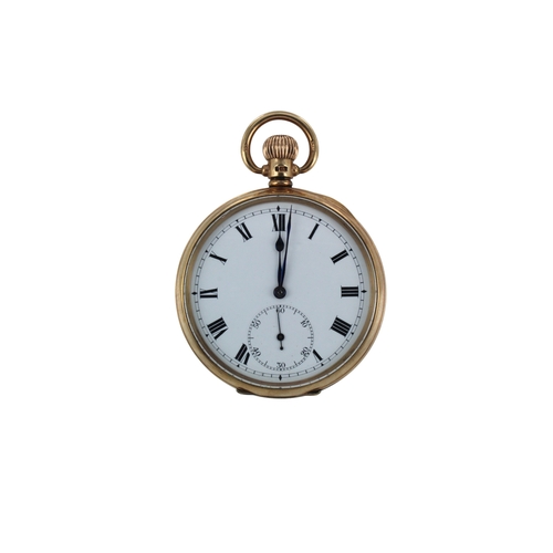 271 - Gents 9ct cased open face stem-wind pocket watch, hallmarked Birmingham 1919. The white enamel dial ... 