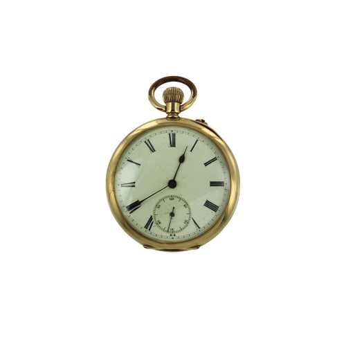 272 - Gents 18ct cased open face lever pocket watch, case bearing the Swiss Helvetia. The white enamel dia... 