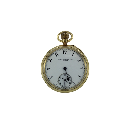 275 - Gents 18ct cased open face lever pocket watch by Mappin & Webb, circa 1913. The white enamel dial wi... 