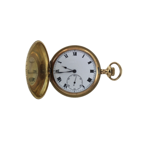 279 - Gents gold plated full hunter stem-wind pocket watch by Rolex, circa 1920s. The white enamel dial wi... 