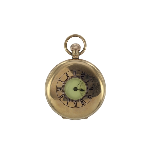 283 - Gents 9ct cased half hunter stem-wind pocket watch, circa 1926. The white enamel dial with Roman num... 