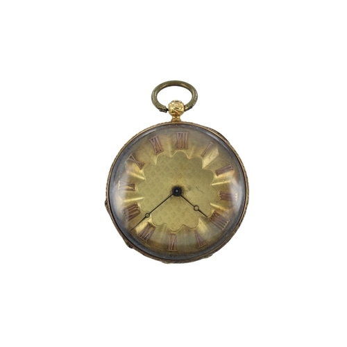 284 - Gents 18ct cased open face key-wind pocket watch. The gilt dial with Roman numerals and blued hands.... 