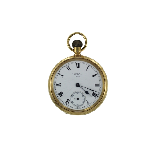 290 - Gents 18ct cased open face stem-wind pocket watch by Waltham, circa 1917. The white enamel dial with... 