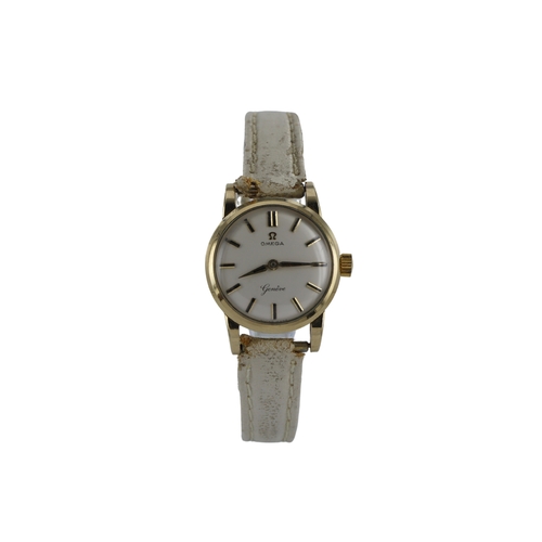 73 - Ladies 9ct cased Omega Geneve manual wind wristwatch, circa 1961. The silvered dial with baton marke... 