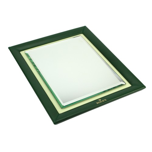 334 - Rolex green leather countertop advertising mirror, with outer box, approx 26x32cm